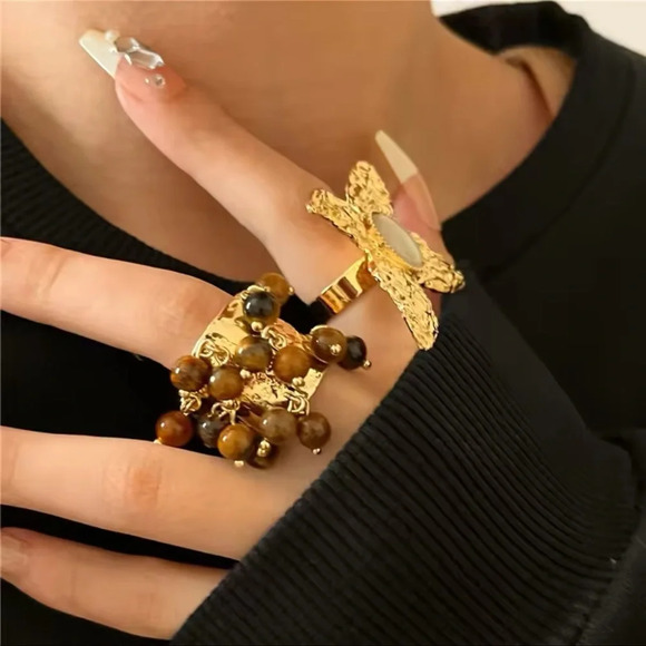 Tiger Eye Stones Multicolor Fringe Ring - Picture 7 of 9